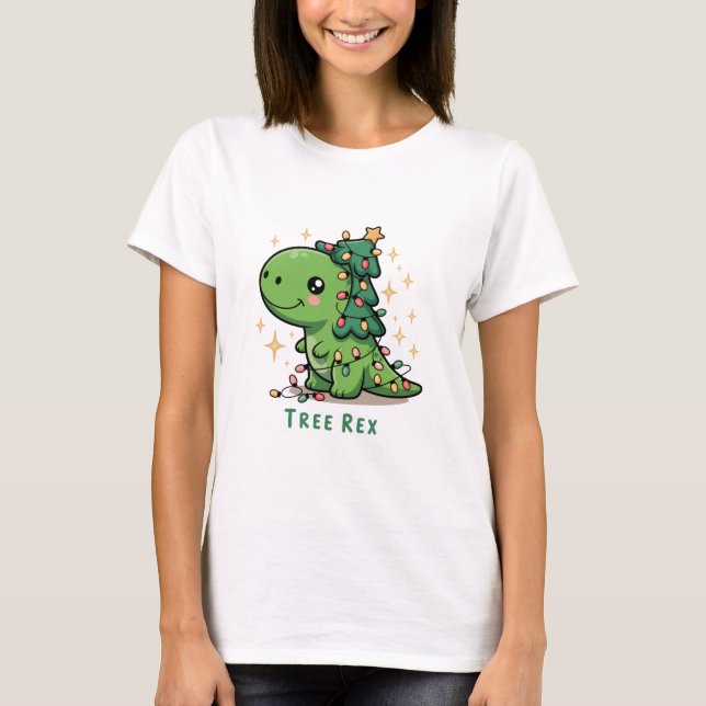Camiseta Luz de dinosaurio de Navidad Fiesta divertida Rex  (Anverso)