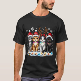 Camiseta Luz de los Navidades de gatos del gato del gato de