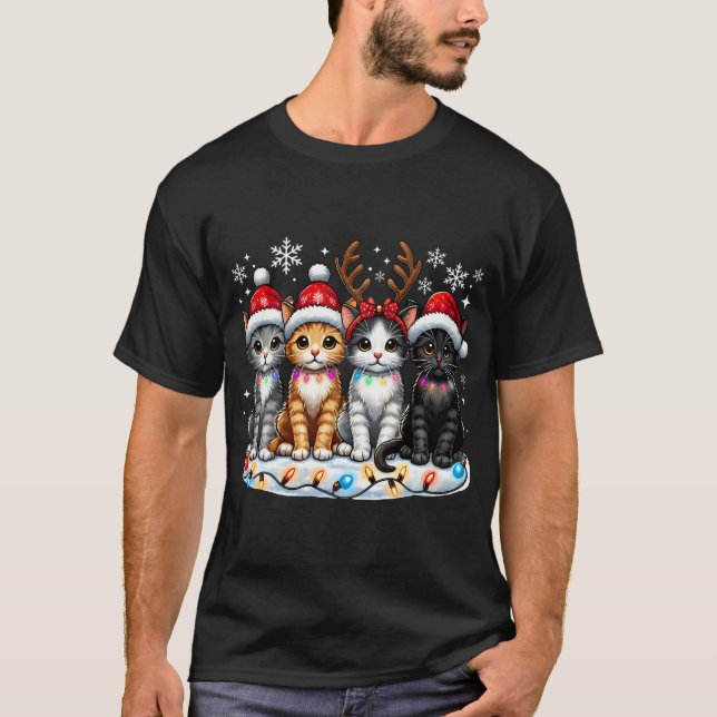 Camiseta Luz de los Navidades de gatos del gato del gato de (Anverso)