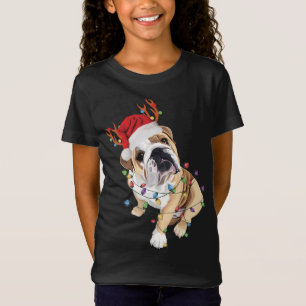 Camiseta Luz de los Navidades de renos de Santa Hat, Bulldo