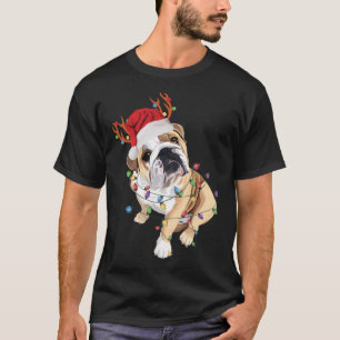 Camiseta Luz de los Navidades de renos de Santa Hat, Bulldo