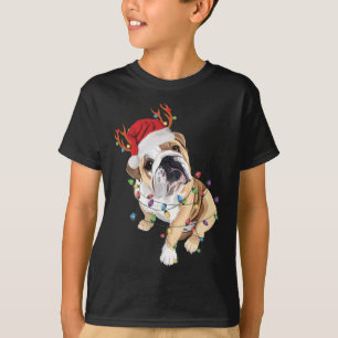 Camiseta Luz de los Navidades de renos de Santa Hat, Bulldo