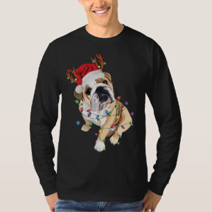 Camiseta Luz de los Navidades de renos de Santa Hat, Bulldo