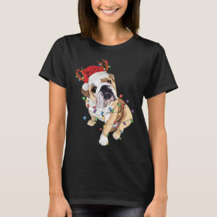 Camiseta Luz de los Navidades de renos de Santa Hat, Bulldo