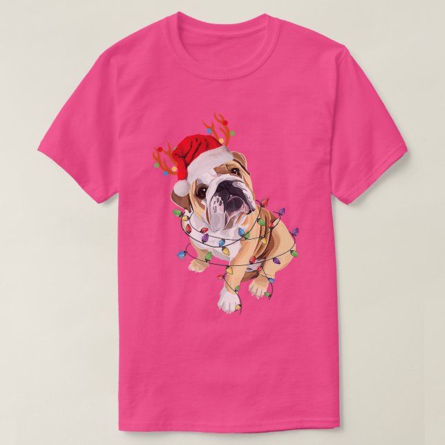 Camiseta Luz de los Navidades de Santa Hat reno de Bulldog  (Diseño del anverso)