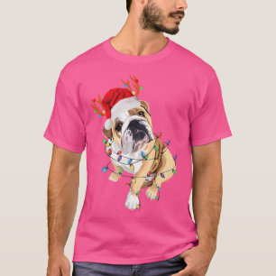 Camiseta Luz de los Navidades de Santa Hat reno de Bulldog 