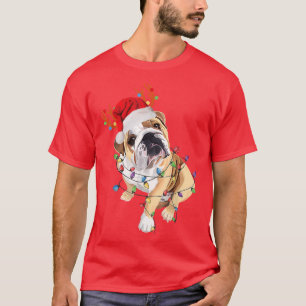 Camiseta Luz de los Navidades de Santa Hat reno de Bulldog