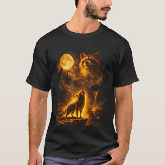 Camiseta Luz de luna vintage animal divertido mapache aulla