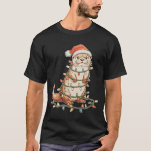 Camiseta Luz de Navidad Animal Nutria Santa Hqt Navidad