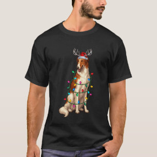 Camiseta Luz de Navidad Borzoi Gorro de Santa Pijama Reno