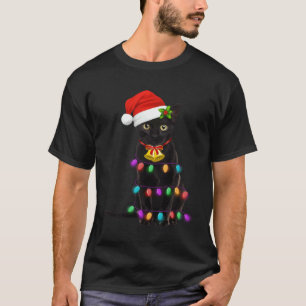 Camiseta Luz de Navidad de gato negro gato Navidad