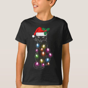 Camiseta Luz de Navidad de Gato Negro Lindo Divertido Amant