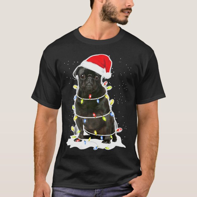Camiseta Luz de Navidad Pug Negro 134 (Anverso)