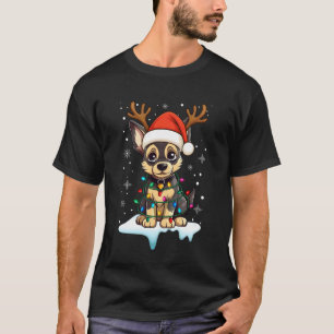 Camiseta Luz de Navidad Reno Sombrero de Santa Pastor Alemá