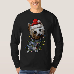 Camiseta Luz del árbol de navidad de Cute Yorkshire Terrier