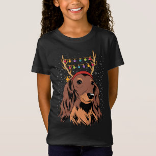 Camiseta Luz del árbol de navidad de reno de pelo largo de