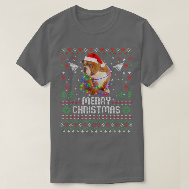 Camiseta Luz del árbol de navidad del Bulldog inglés Santa  (Diseño del anverso)