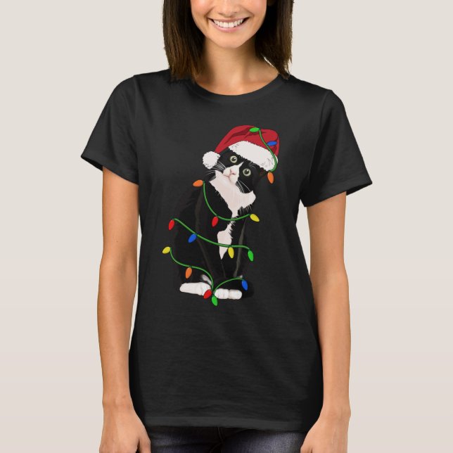 Camiseta Luz del árbol de navidad del gato de Tuxedo Meow S (Anverso)