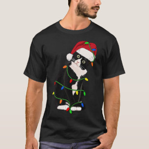 Camiseta Luz del árbol de navidad del gato de Tuxedo Meow S