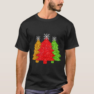 Camiseta Luz roja dorada verde Árbol de Navidad Copo de nie