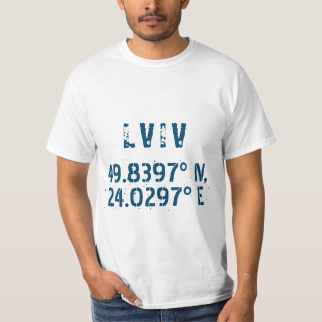 Camiseta Lviv Ucrania Latitud y longitud angustiada (Anverso)