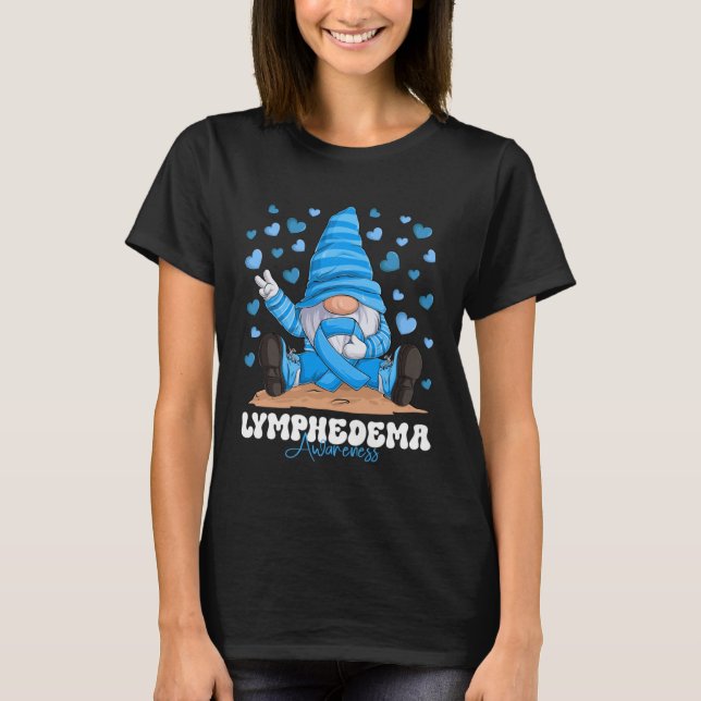 Camiseta Lymphedema Awareness Month Light Blue Ribbon Gnome (Anverso)