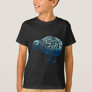Camiseta Lynesia Maorí Pájaro Kiwi Azul Océano Nueva Zeland