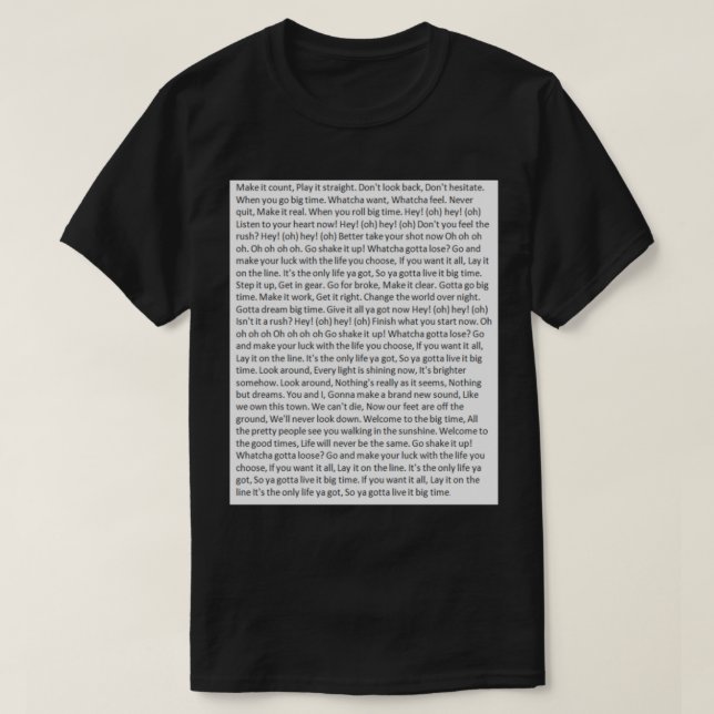 Camiseta Lyrics to Big Time Rush   (Diseño del anverso)
