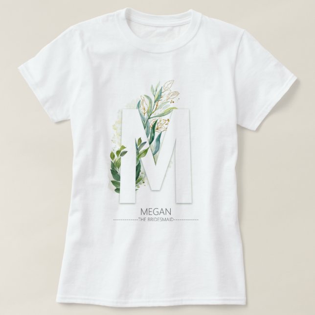 Camiseta M Monograma La vegetación dorada deja elegante (Diseño del anverso)