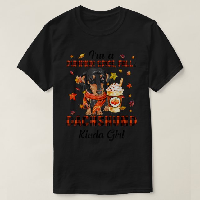 Camiseta m Una especia de calabaza, Chica y mapa de Dachshu (Diseño del anverso)