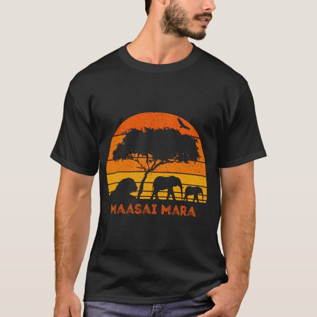 Camiseta Maasai Mara Safari Elefante León Sunset Kenya Safa (Anverso)