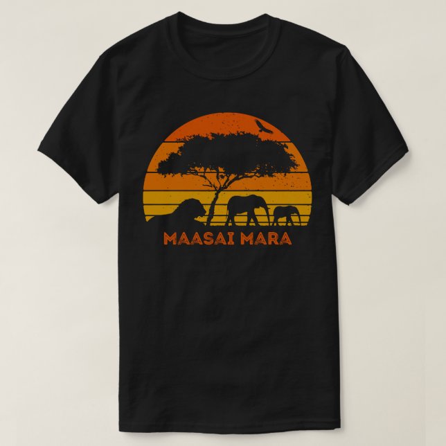 Camiseta Maasai Mara Safari Elefante León Sunset Kenya Safa (Diseño del anverso)