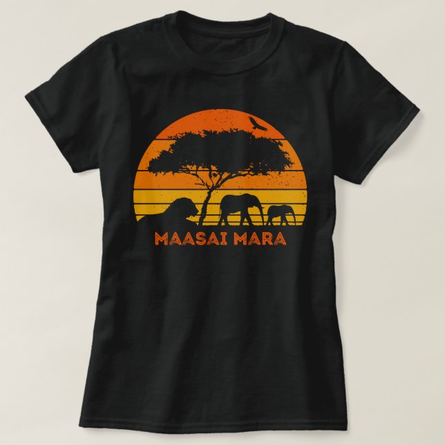 Camiseta Maasai Mara Safari Elefante León Sunset Kenya Safa (Diseño del anverso)