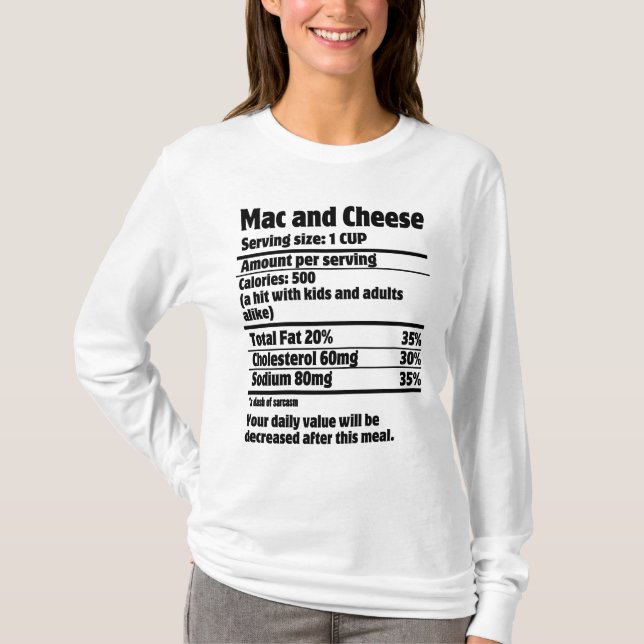 Camiseta Mac y Cheese Nutrition Fact.w (Anverso)