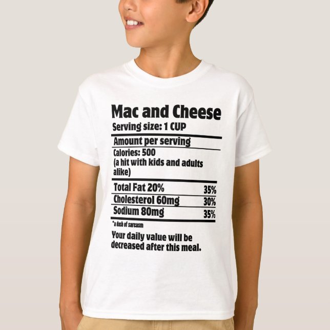 Camiseta Mac y Cheese Nutrition Fact.w (Anverso)
