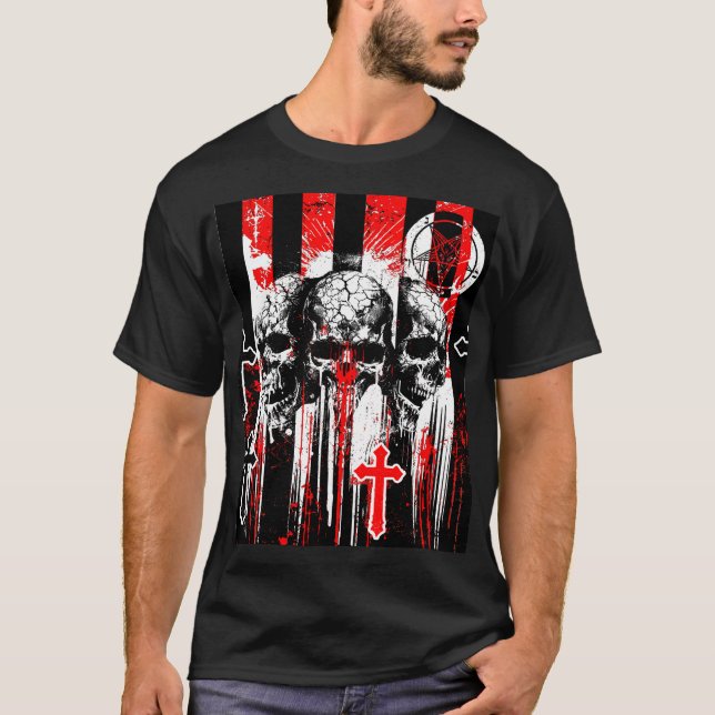 Camiseta Macabre Elegance: Cráolas y cruces en la Cha Gótic (Anverso)