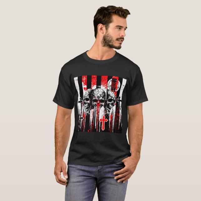 Camiseta Macabre Elegance: Cráolas y cruces en la Cha Gótic (Anverso completo)