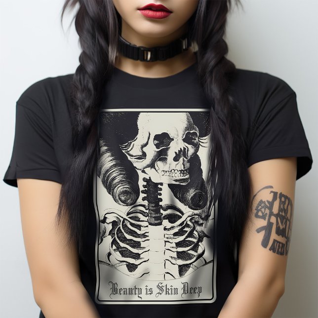 Camiseta Macabre Skeleton Skull Beauty Tarot Gótico Victori (Never a truer statement: Beauty is only Skin Deep, add your own text, gothic T)