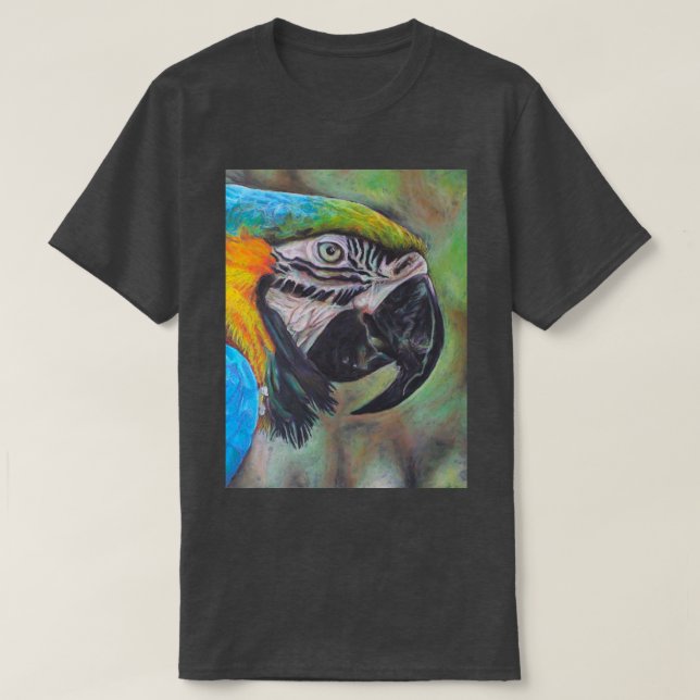 Camiseta Macao azul y amarillo (Diseño del anverso)
