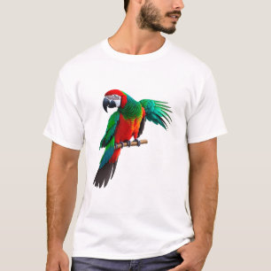 Camiseta Macao azul y amarillo vibrante con un rojo llamati