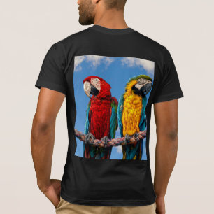 Camiseta Macao azul y amarillo y macao escarlata