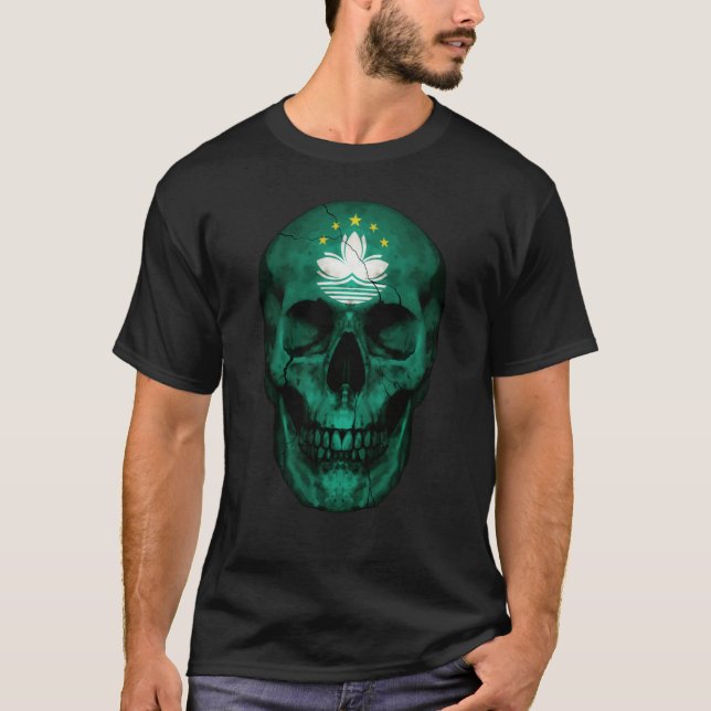 Camiseta Macau Flag Skull Macaense Roots Proud Patriotic (Anverso)