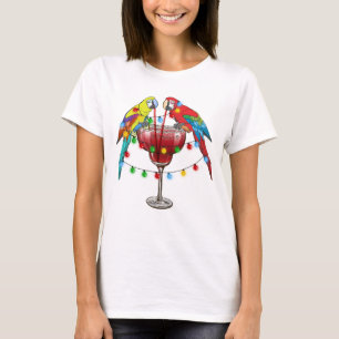 Camiseta Macaws tropicales bebiendo vino