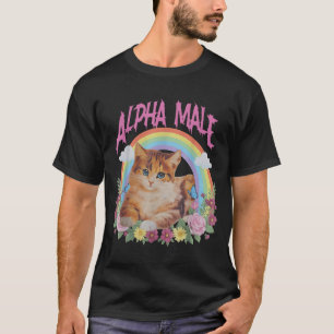 Camiseta Macho Alfa Gatito Divertido Floral Arcoíris Meme G