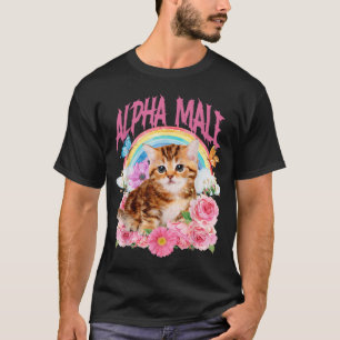 Camiseta Macho Alfa Gato Divertido Gatito Arcoíris Floral