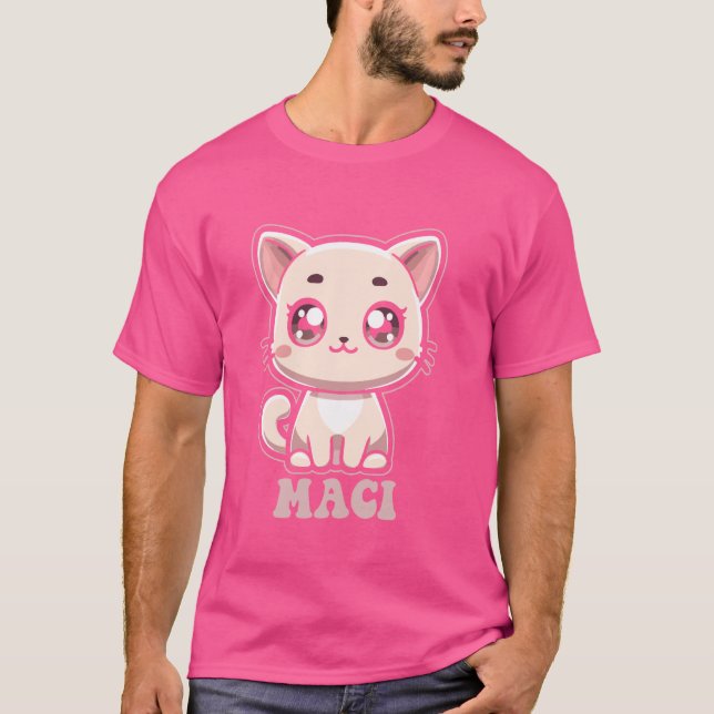Camiseta Maci Diseño de Gatos Kitty Cute para Chicas Nombre (Anverso)