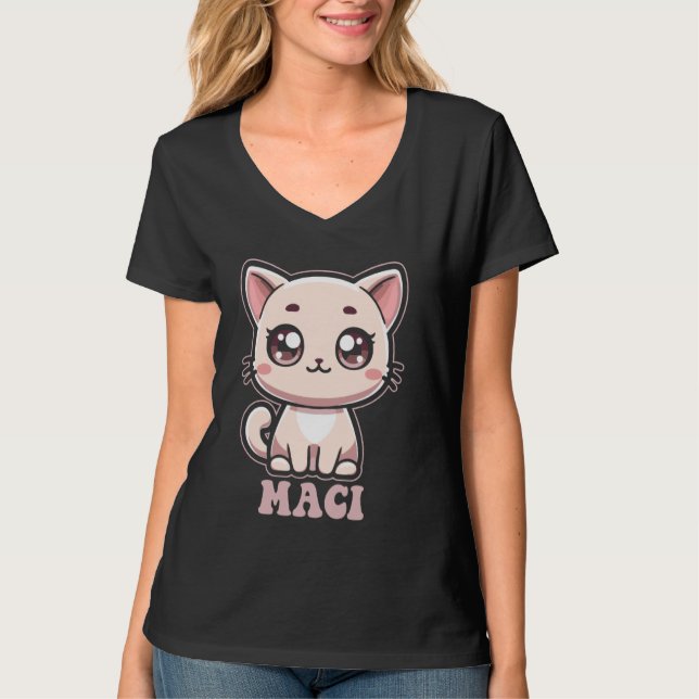Camiseta Maci Diseño de Gatos Kitty Cute para Chicas Nombre (Anverso)