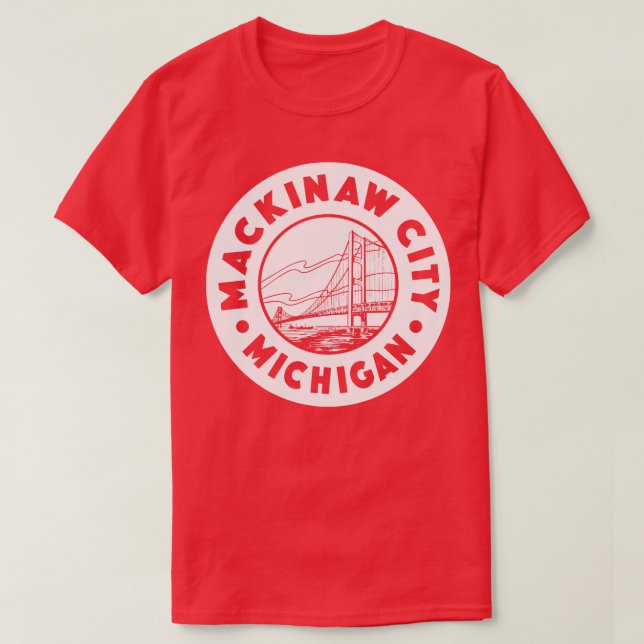 Camiseta Mackinaw City Michigan Círculo Blanco (Diseño del anverso)