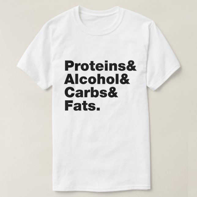 Camiseta Macronutrientes. Proteínas, alcohol, carbohidratos (Diseño del anverso)