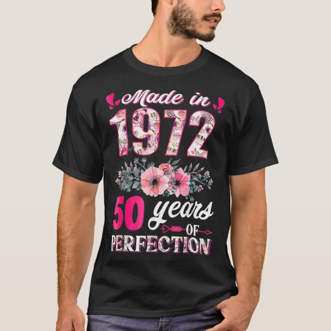 Camiseta Made In 1972 Floral 50 Year Old 50th Birthday Gift (Anverso)